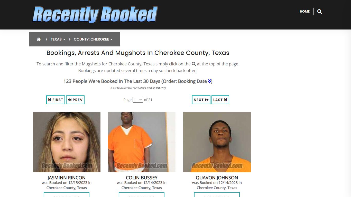 Recent bookings, Arrests, Mugshots in Cherokee County, Texas